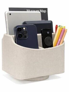 Rotating Desk Organizer 360 Spinning Caddy Remote Holder Office Storage Beige